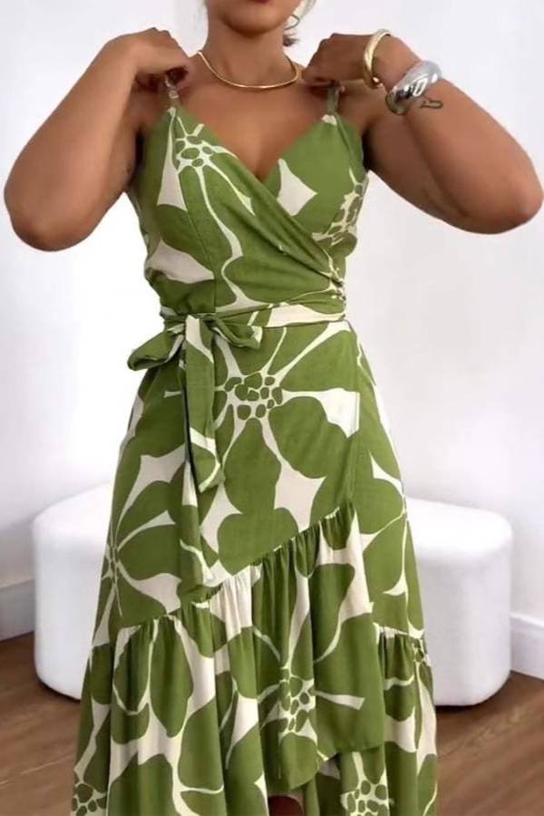 Printed Strappy Waist-Defining Dress