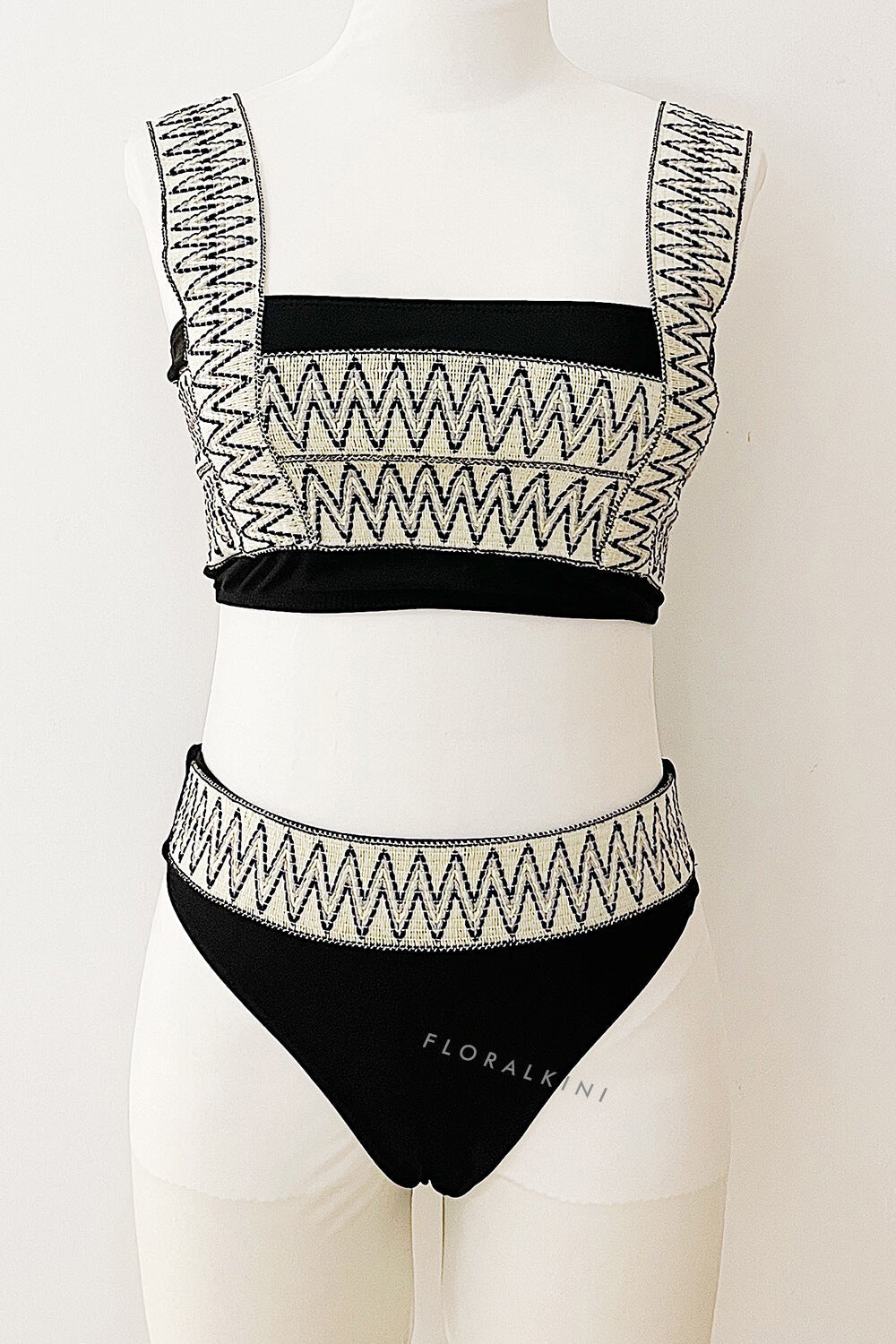 Black Woven Zig-Zag High Waisted Bikini Bottom