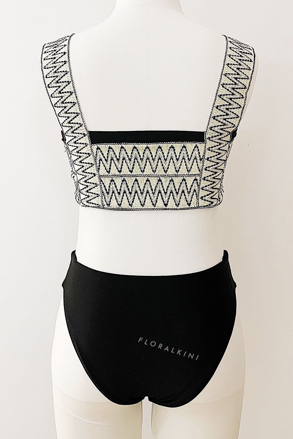 Black Woven Zig-Zag High Waisted Bikini Bottom