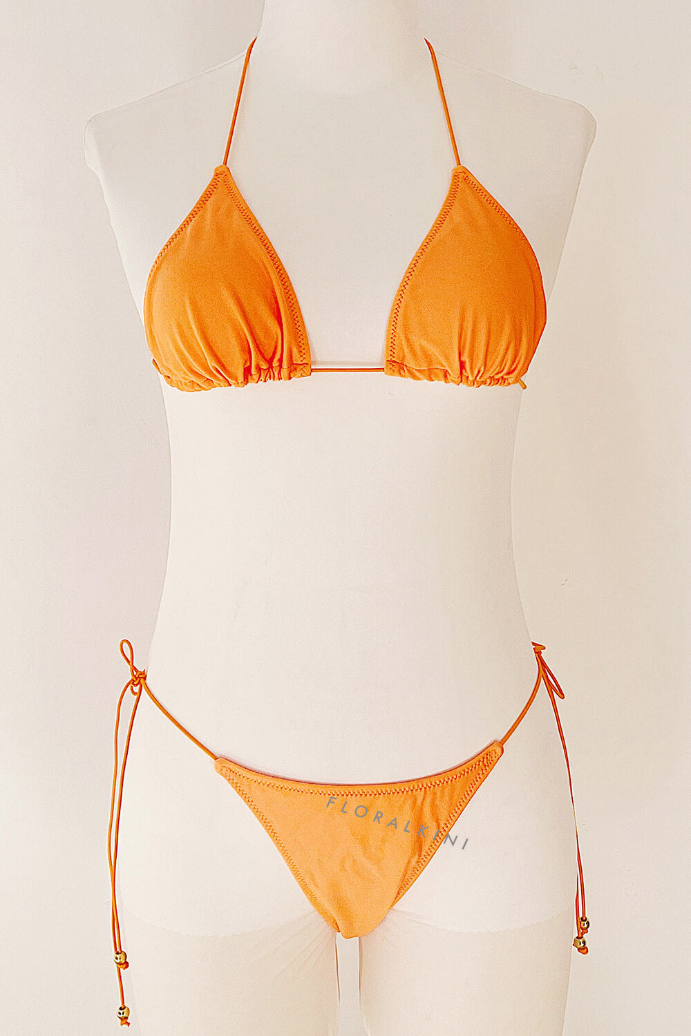 Triangle Halter Adjustable Tie High Cut Bikini Set - Orange