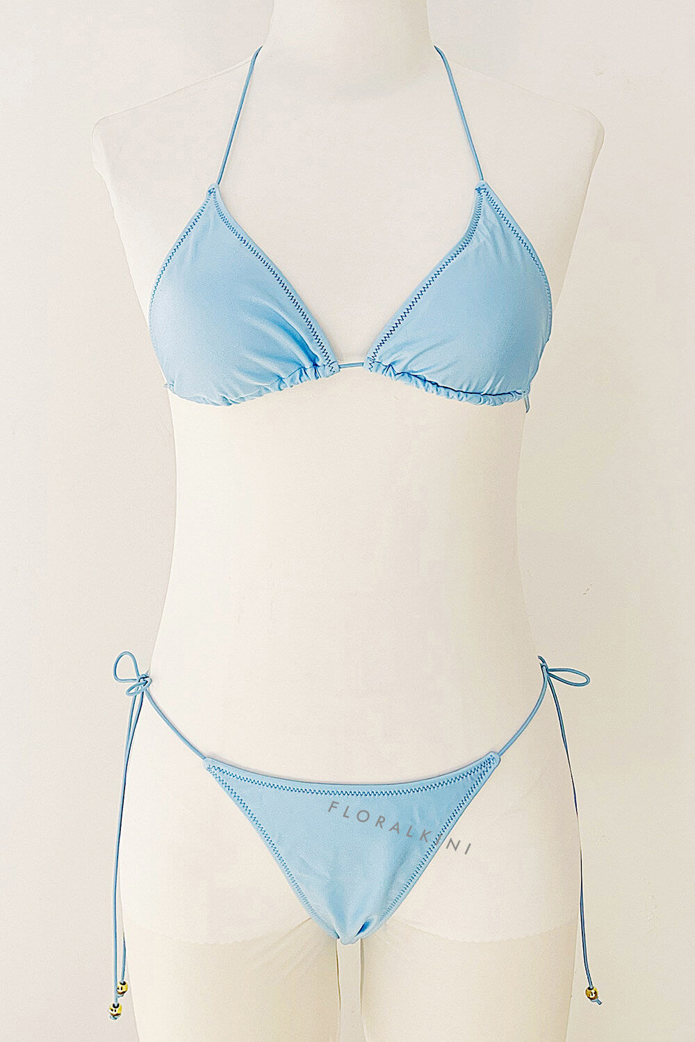 Triangle Halter Adjustable Tie High Cut Bikini Set - Sky Blue