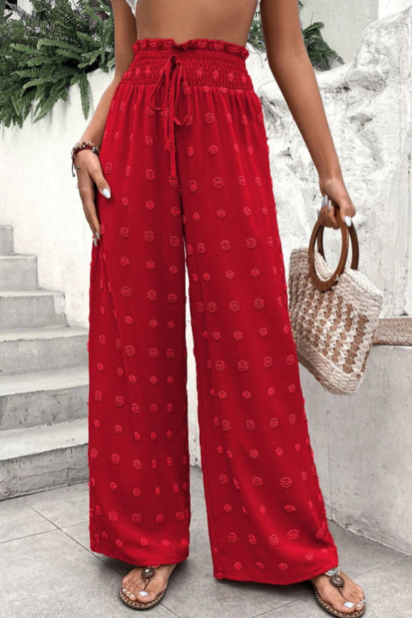 High Waist Jacquard Wide Leg Pants Casual Trousers Red