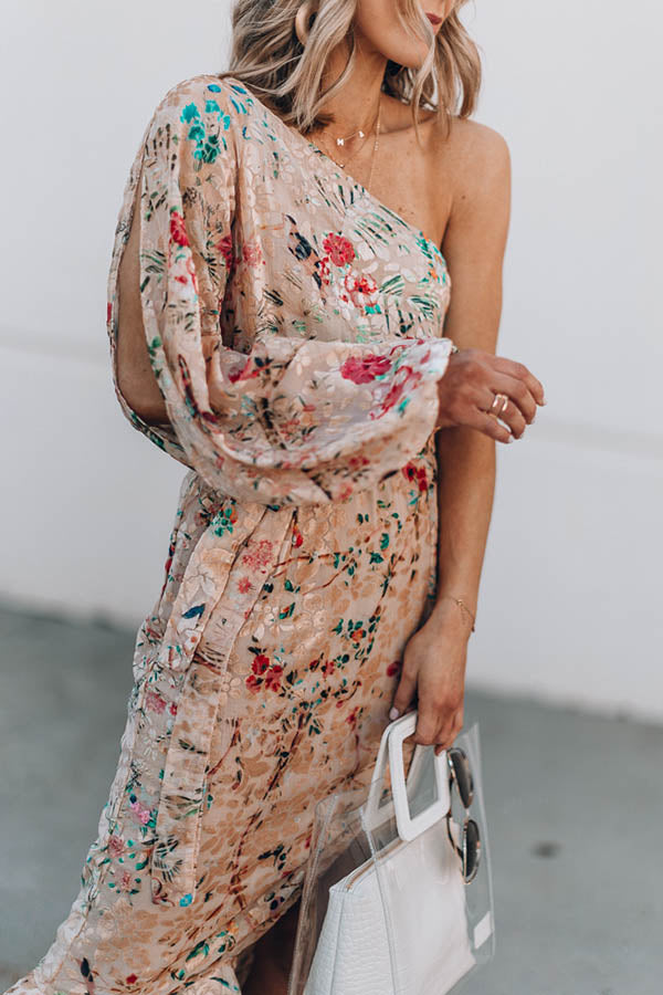 Floral Print One Shoulder Dress
