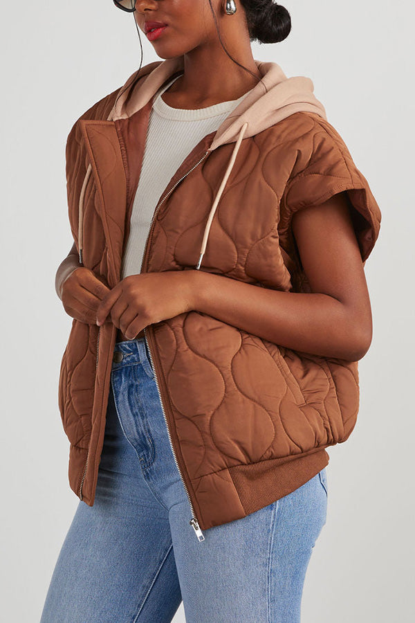 Fall and Forever Zipper Pocket Hooded Quilted Cotton Vest