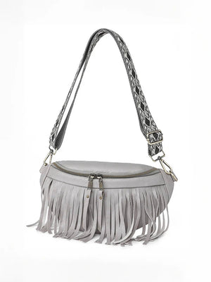 Vintage Totem Shoulder Strap Tassel Hobo Bag Grey ONE SIZE