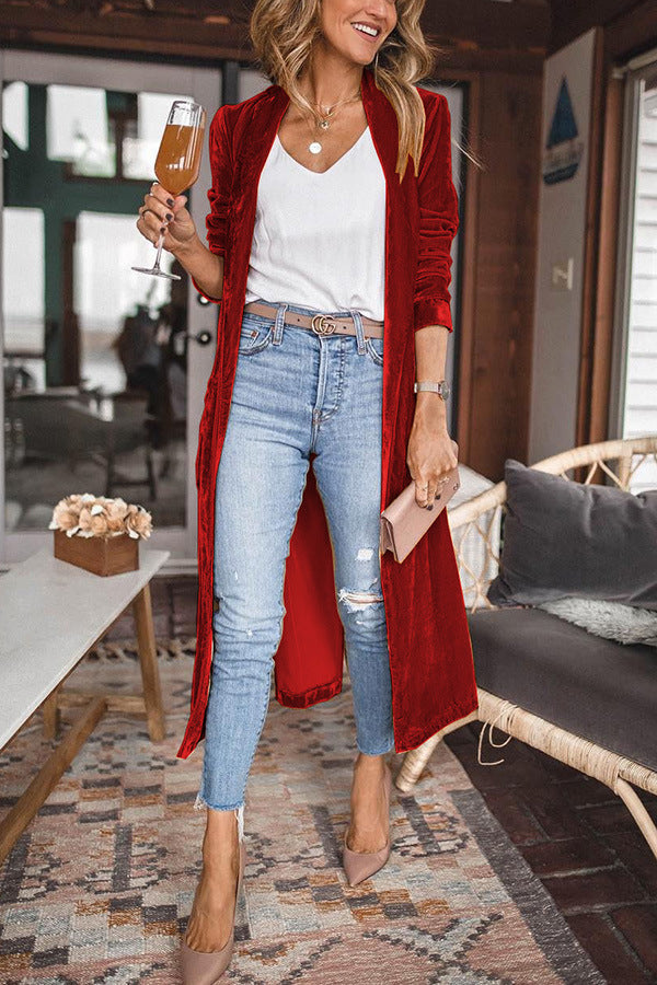 Cheering My Way Velvet Kimono Coat Red
