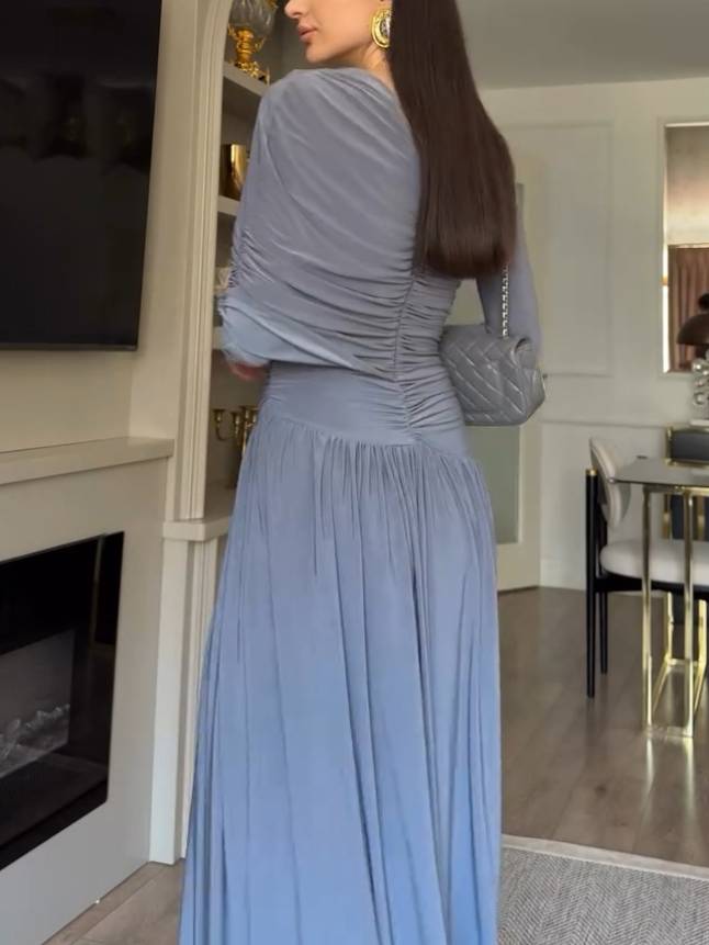 Irregular Shawl Pleated Maxi Dress