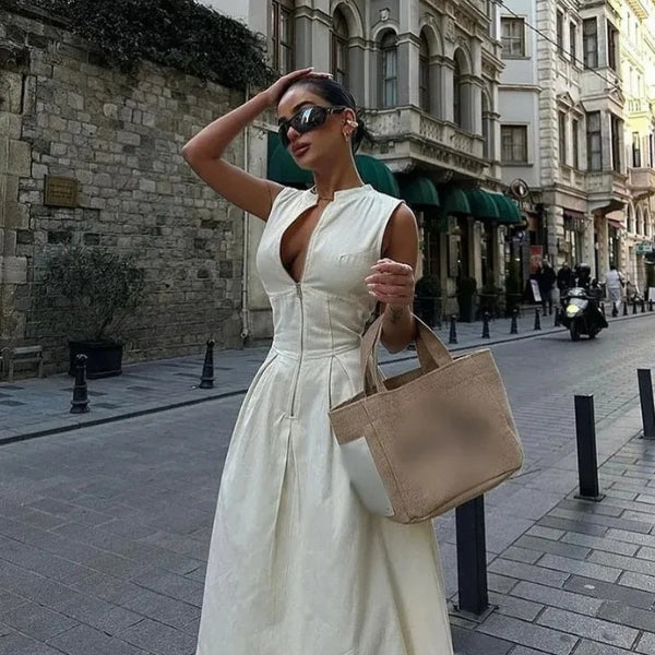 The Santorini Zip-Front Pleated Dress