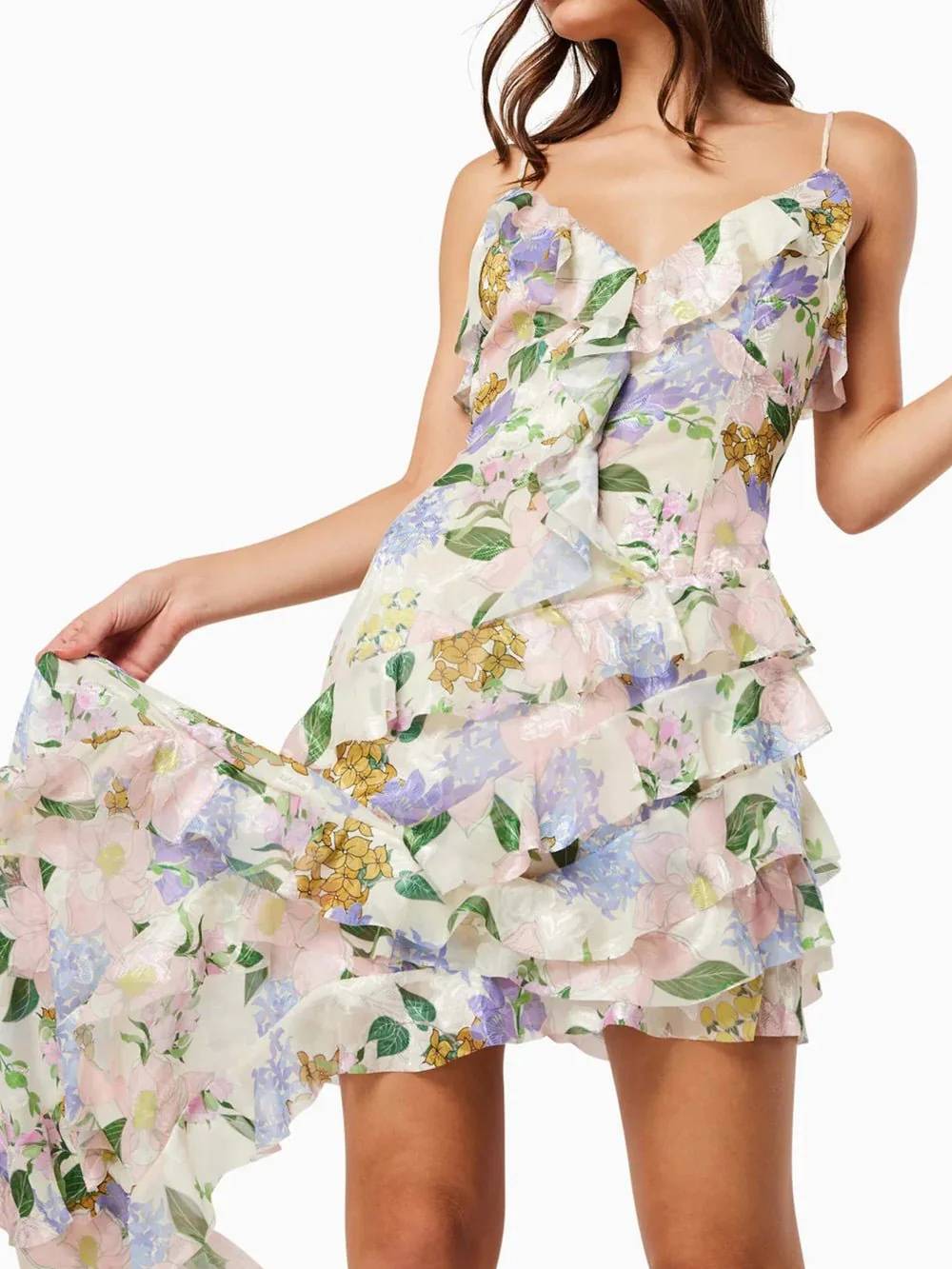 Robe à volants imprimée à bretelles