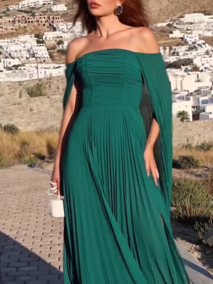 Plissiertes Maxikleid mit Tube-Top und Schal-Design