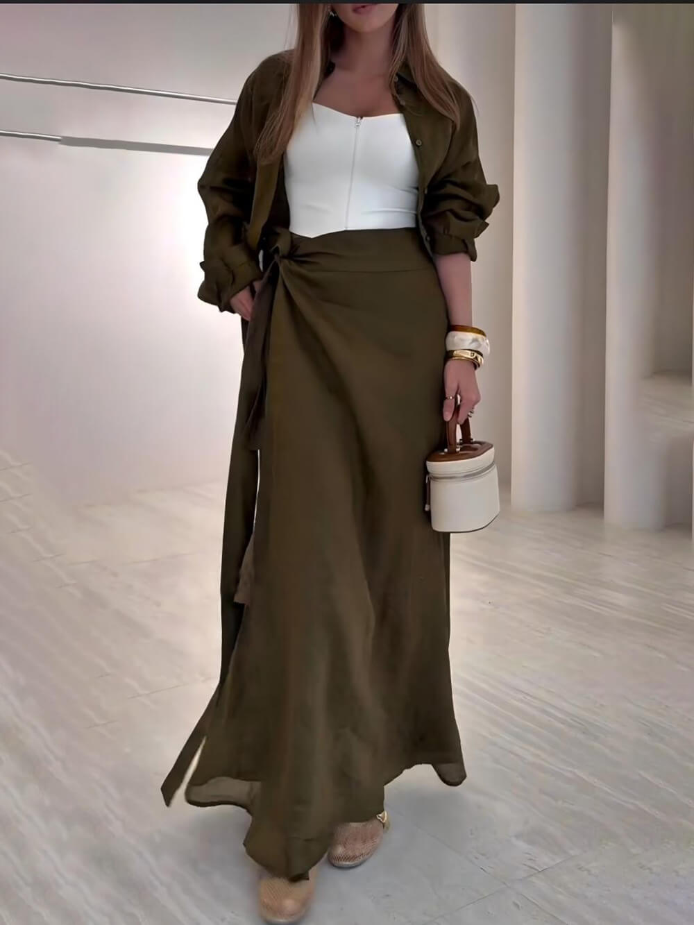 Casual Retro-Tone Button-Up Collared Shirt