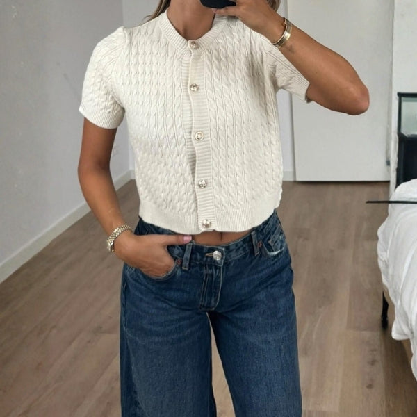 The Paris Cable-Knit Button Top