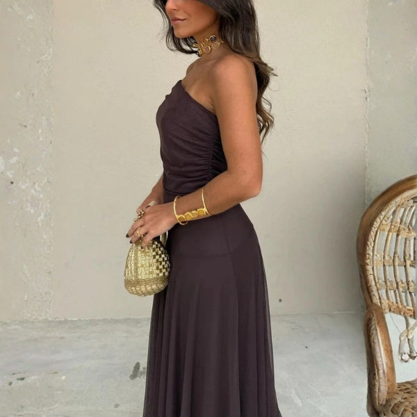 The Santorini Off-Shoulder Mesh Maxi Dress