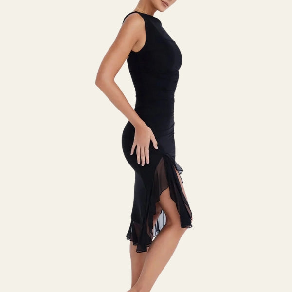 The Mykonos Ruffle-Hem Mesh Dress