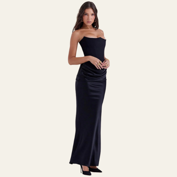 The Vienna Satin Draped Evening Maxi Strapless Dress