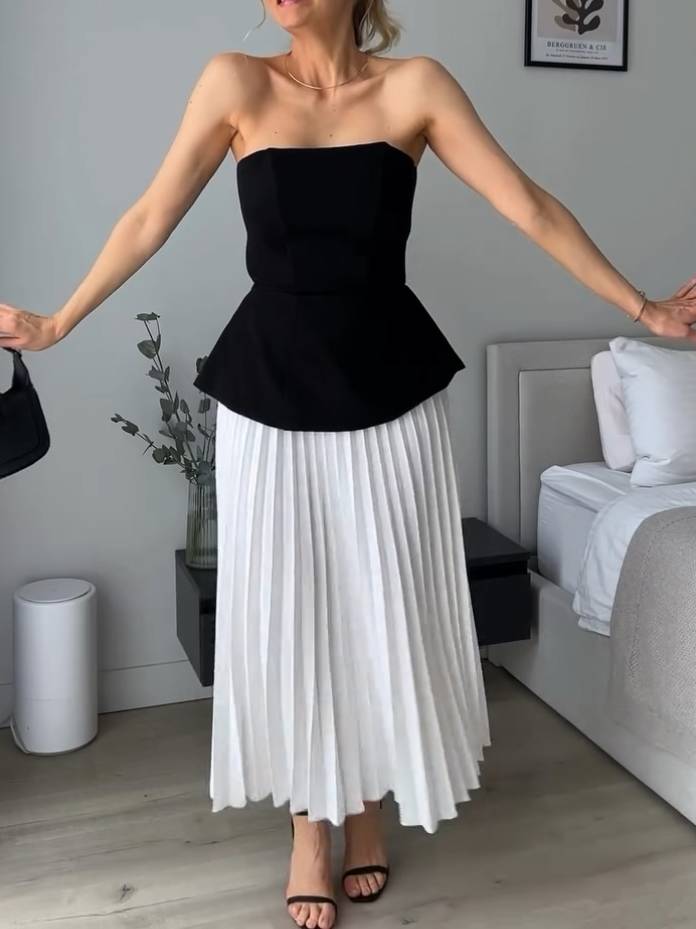 Set aus Tube-Top mit Bindeträgern und Faltenrock - Tube Top