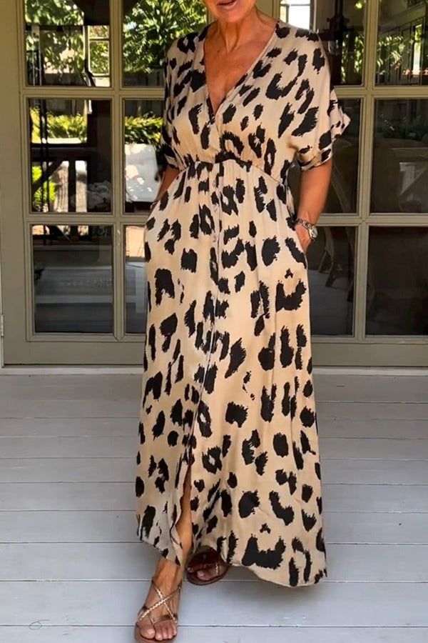 Wild Leopard V-Neck Maxi Dress leopard print