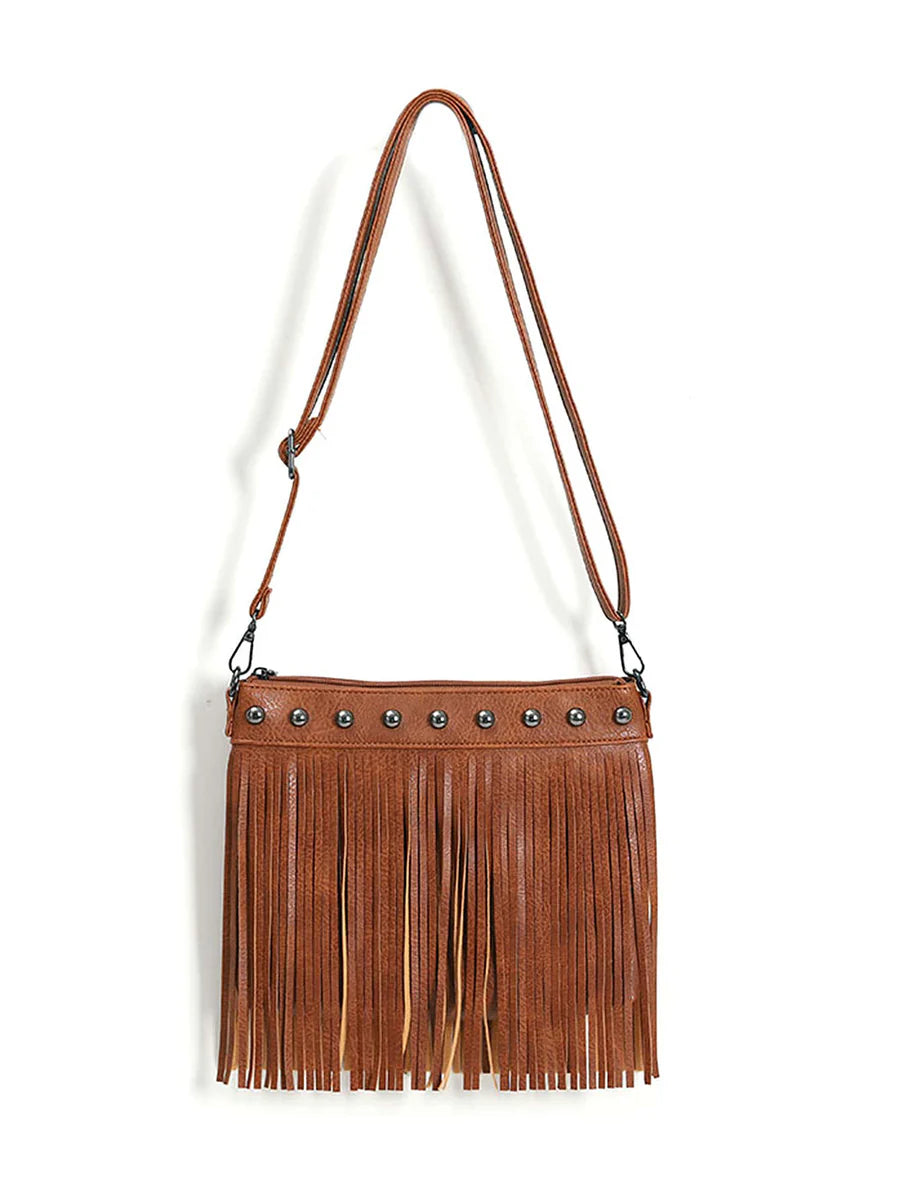 Fringe Decor Crossbody Bag Brown ONE SIZE