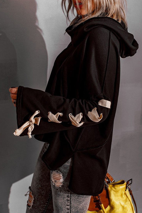 Lace Up Hooded Dolman Sleeve Hoodie