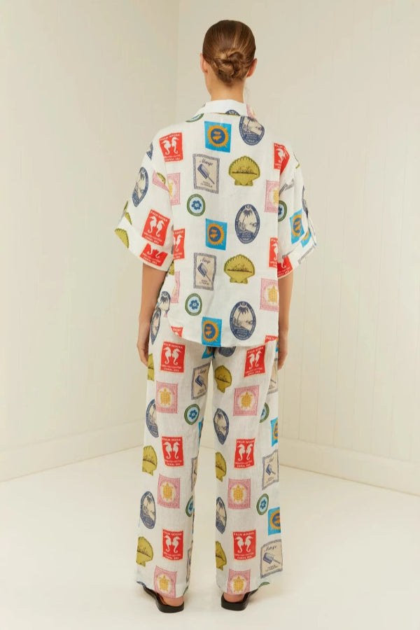 Fashion Printed Linen Casual All-match Shirt Cardigan Trousers