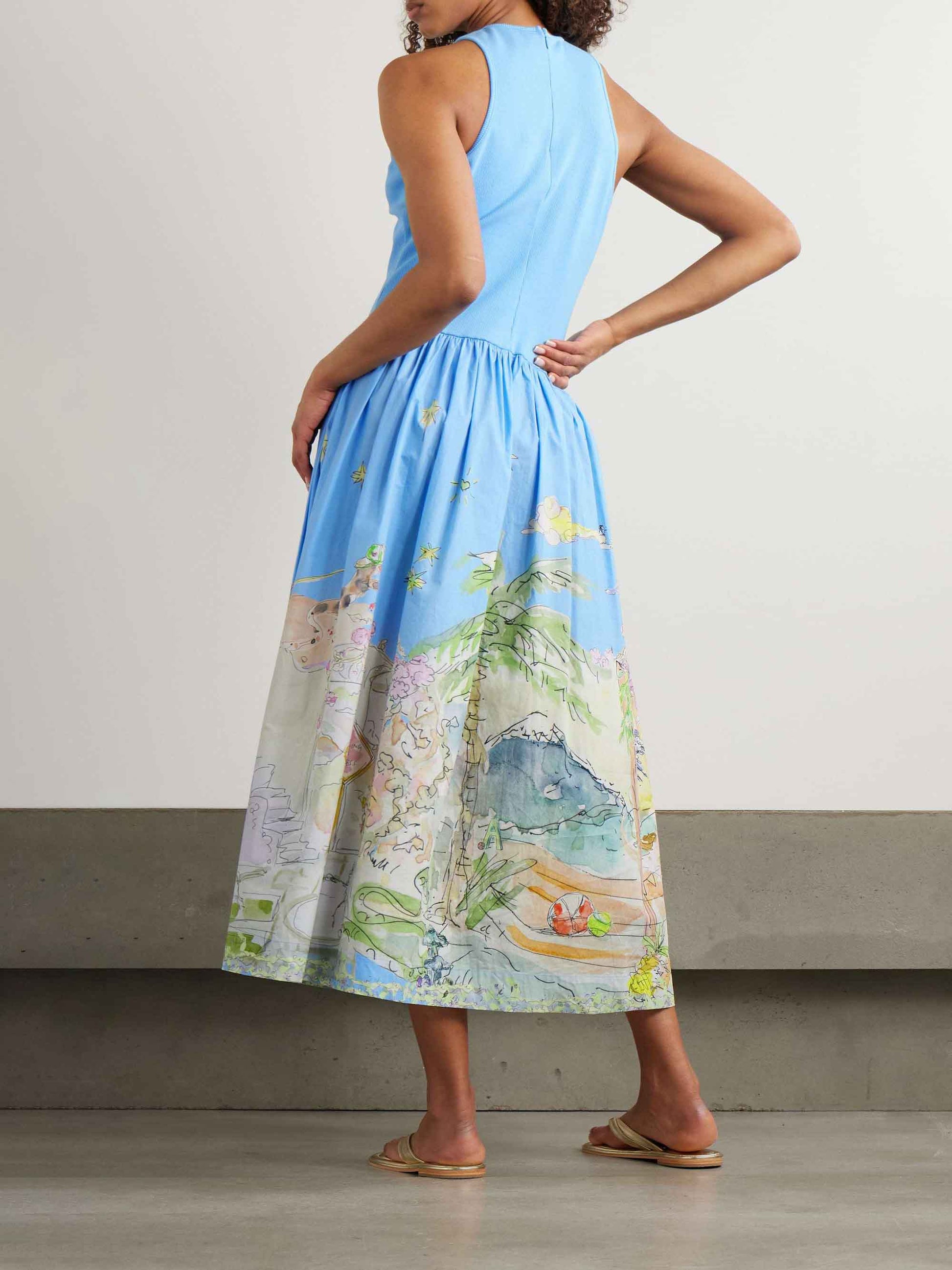 Einzigartiges Midikleid mit leuchtendem Strand-Print