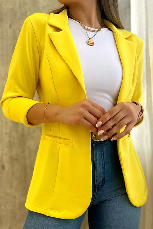 Marciela Solid Color Button Up Side Pocket Blazer