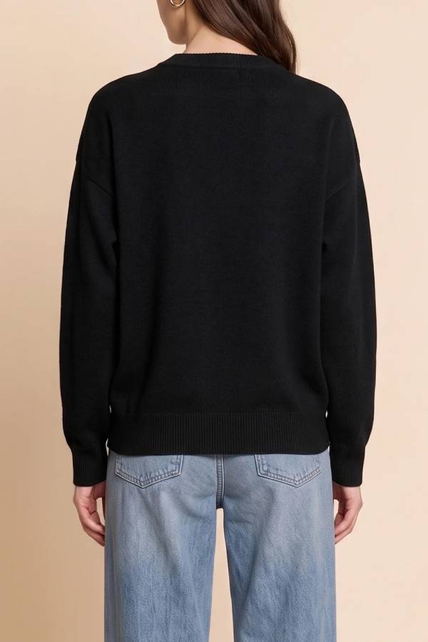 Womens Black Fish Graphic Knit Sweaters