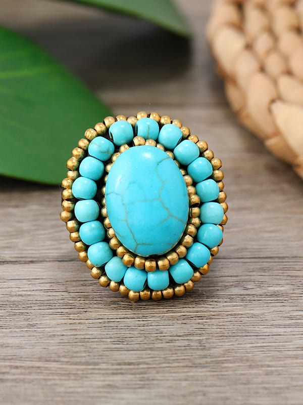 Turquoise Weave Ring Red one size