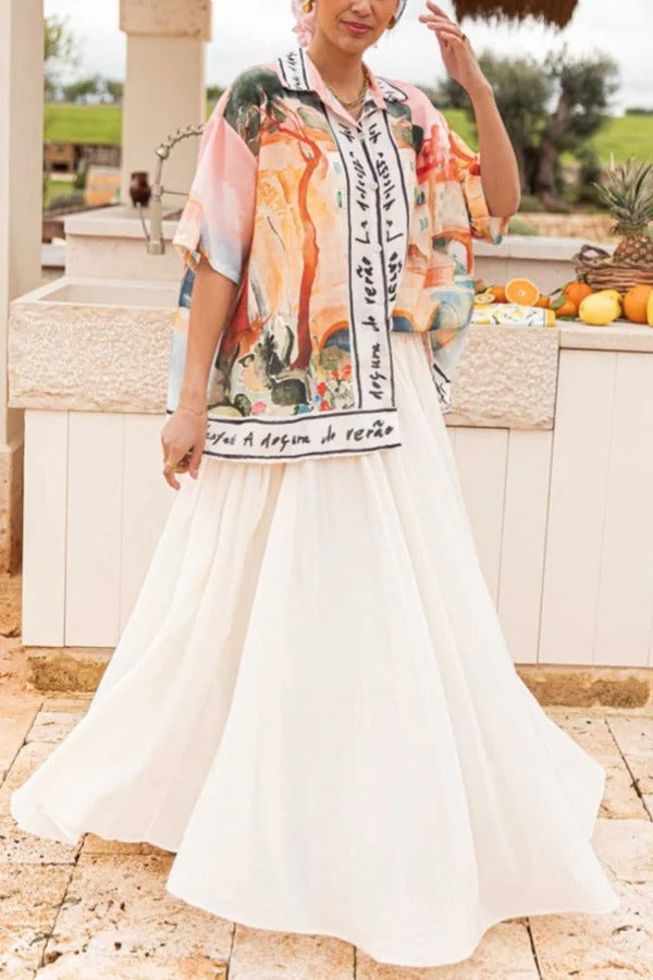 Unique Print Lapel Short Sleeve Vacation Casual Shirt