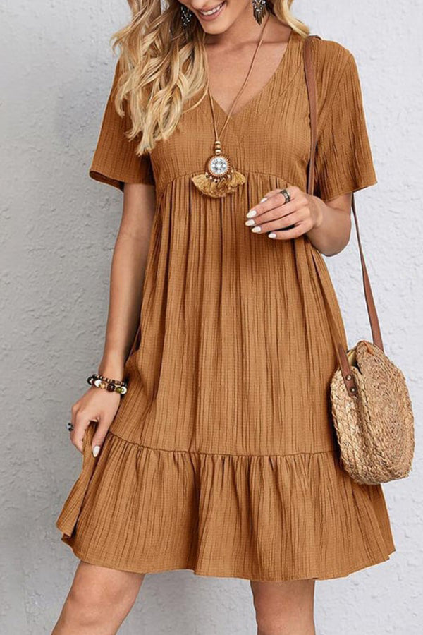 Loose casual tie waist flowy dress Brown