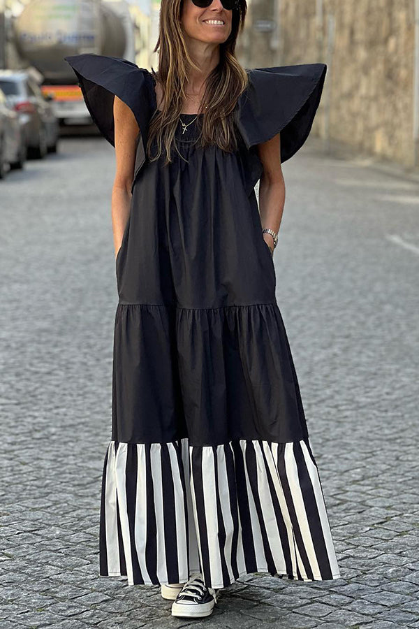 Fashion Loose Casual Panel Dress Black