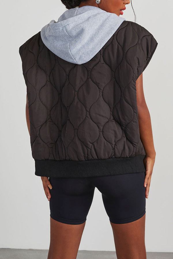 Fall and Forever Zipper Pocket Hooded Quilted Cotton Vest