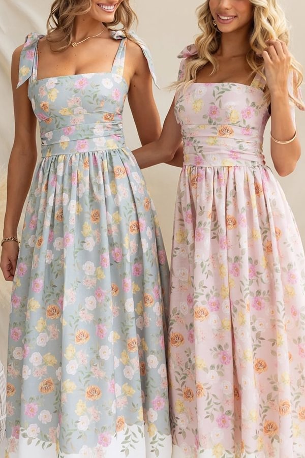 Elegant Floral Print Suspenders Slim Maxi Dress