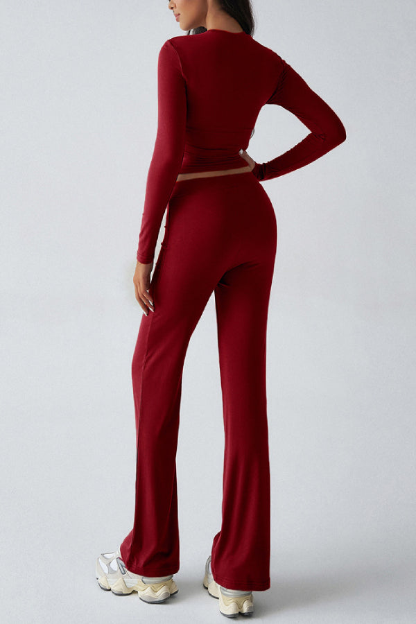 Casual Sports Style Slim Fit Long Sleeve Top Two Piece Set