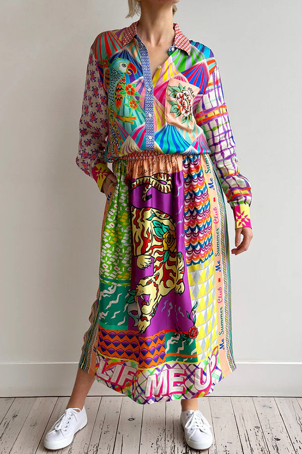 Playful Colorblock Print Long-Sleeve Shirt