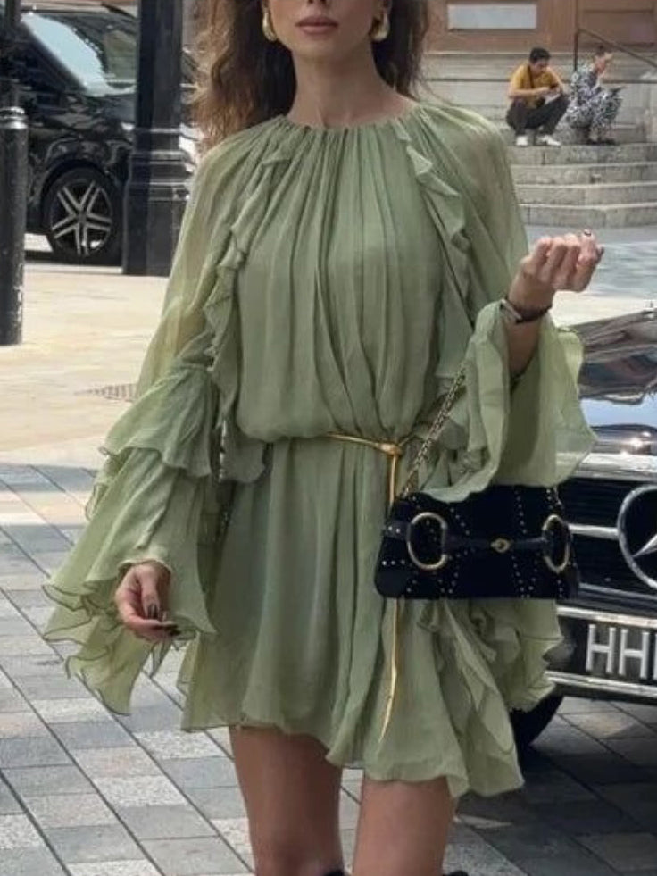 Resort Minikleid mit Falten und Rüschen