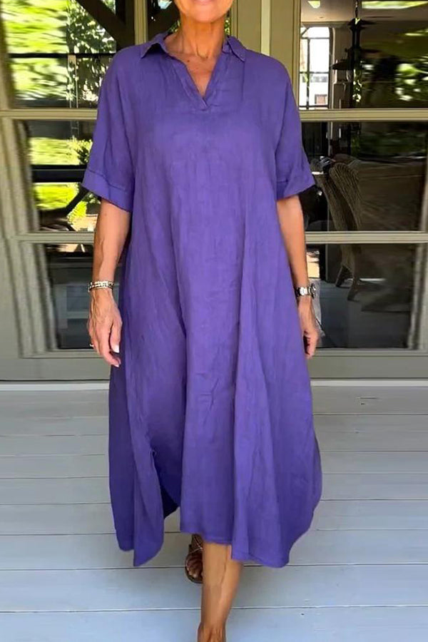 Classy Plain Half Sleeve Midi Dress Purple