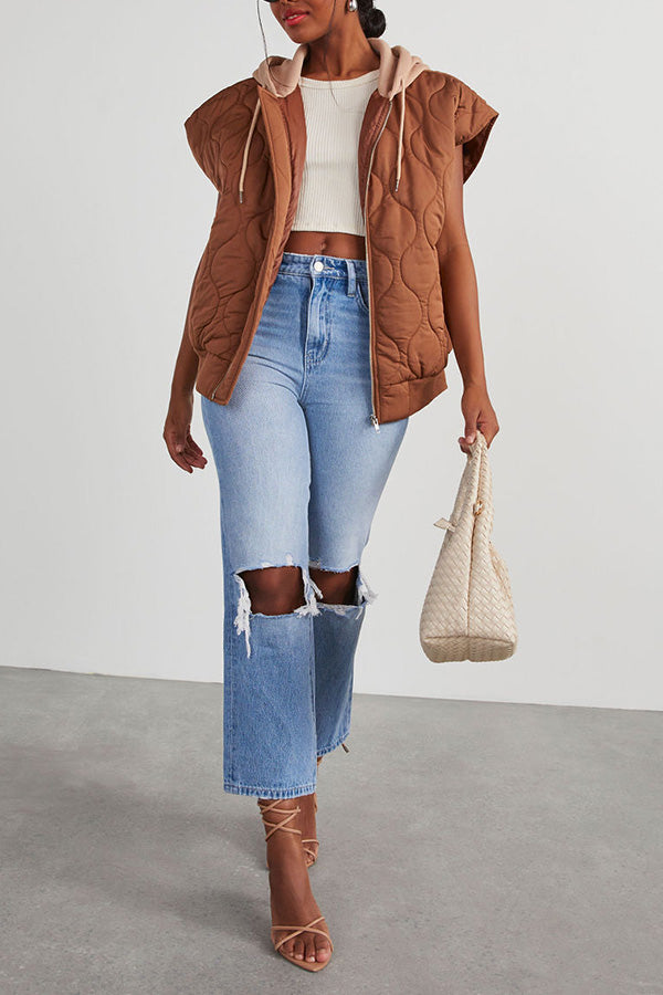 Fall and Forever Zipper Pocket Hooded Quilted Cotton Vest