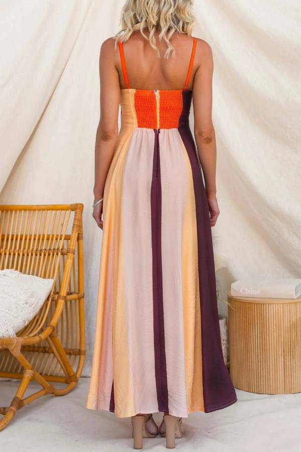 Color Block Spaghetti Strap Maxi Dress
