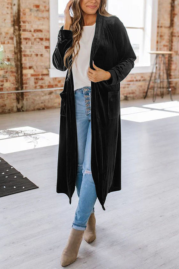 Velvet cardigan without buttons Black