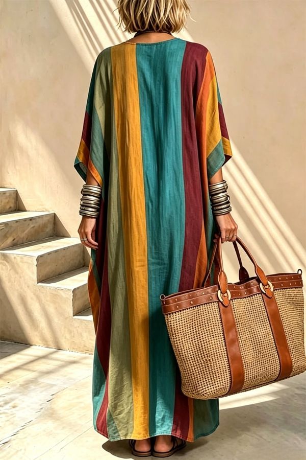 Nomad Stripe Oversized Linen Maxi Dress
