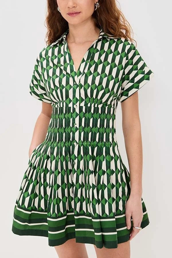 Nash – Minikleid mit weiten Ärmeln, Knopfleiste und Taschen und geometrischem Kachelmuster