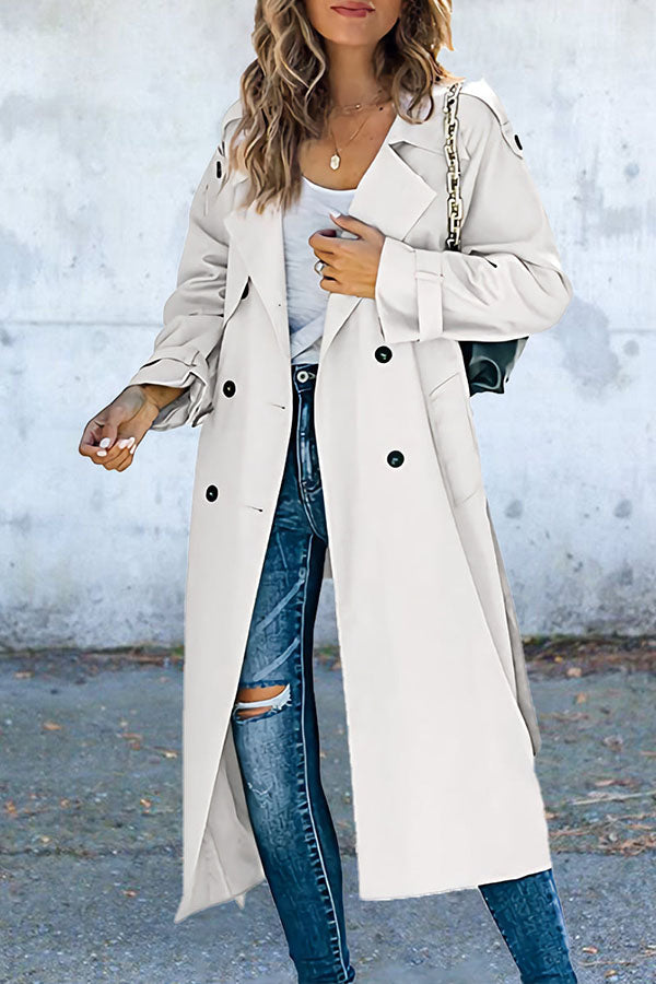 Work Solid Patchwork Turndown Collar Outerwear White L