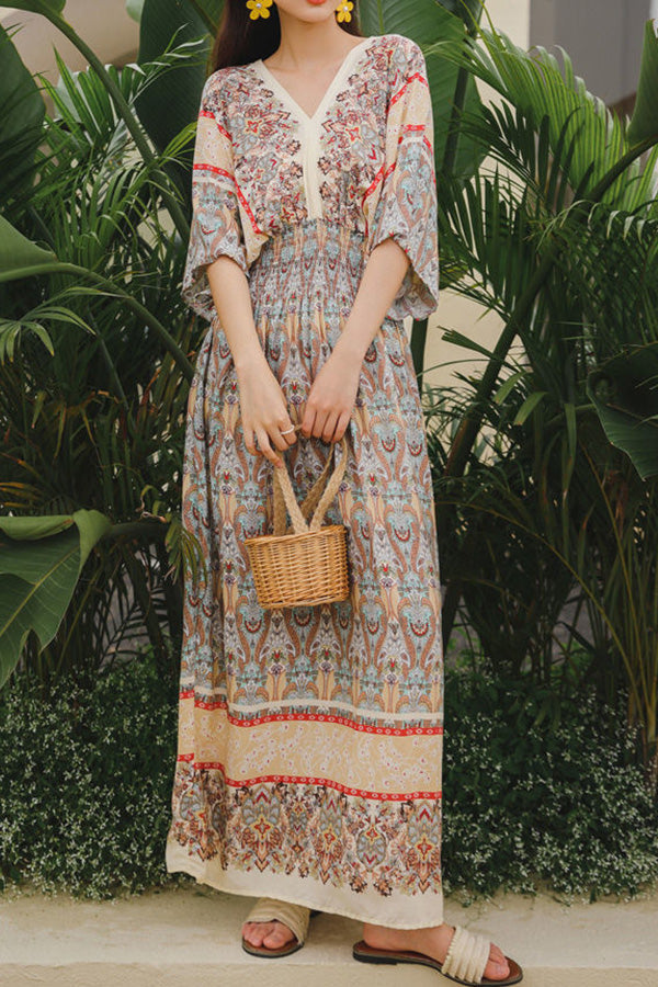 Bohemian ethnic style retro long skirt seaside vacation beach skirt Beige
