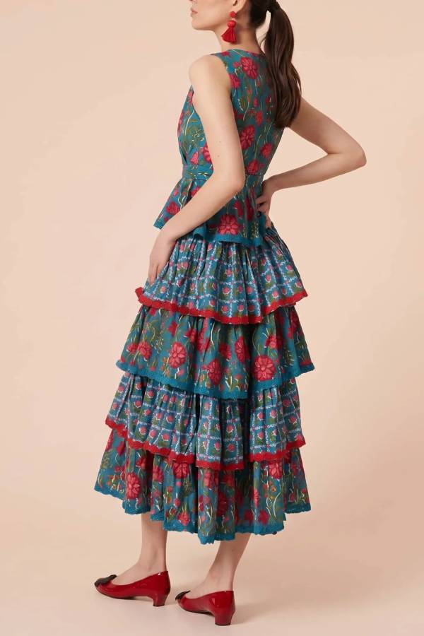 Pleated Deign Printed Maxi Dress