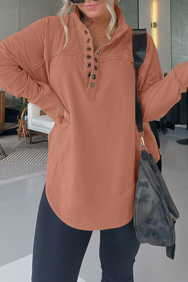 HALF NECK THUMBHOLE CUFF PULLOVER SWEATSHIRT Rust