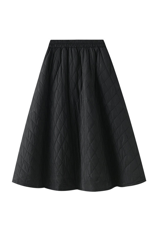 Elastic waist diamond woven quilted A-line slimming skirt Black one size