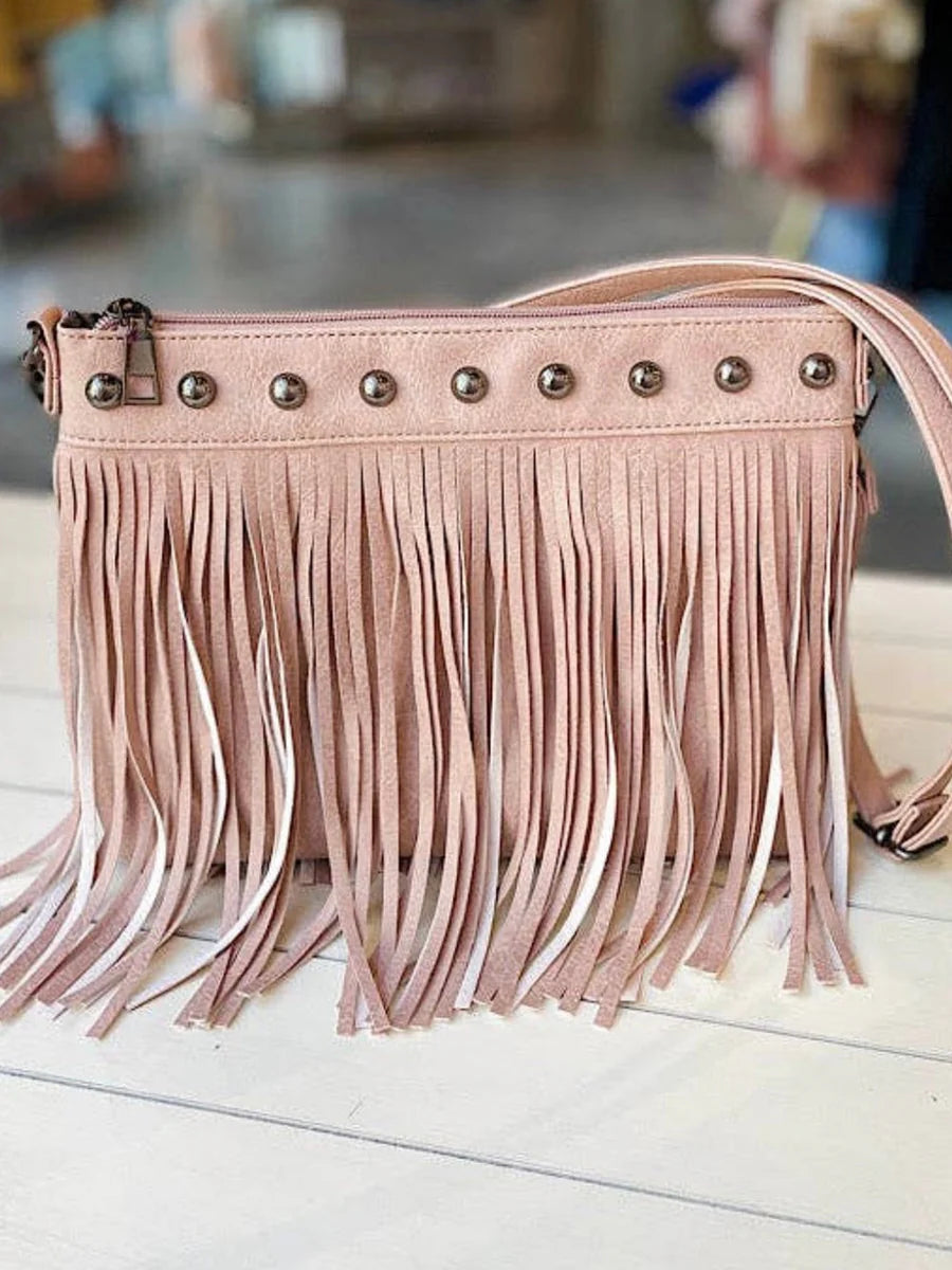 Fringe Decor Crossbody Bag White Pink ONE SIZE