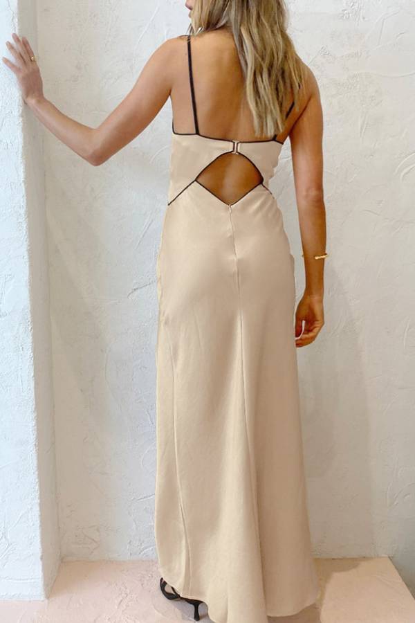 Thin Strap Twist Cutout Backless High Slit Maxi Dress