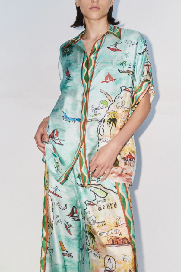 Ocean Coconut Tree and Sailboat Print Two-Piece Set Blue